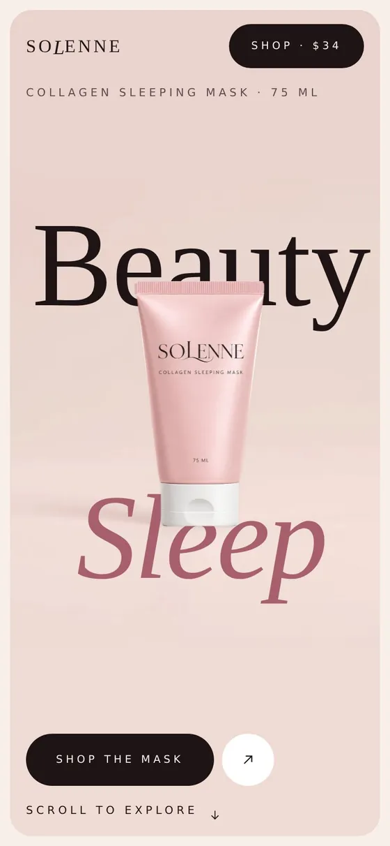 Solenne sleeping mask site on a phone